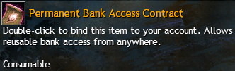 MMOJUGG Guild Wars 2 US Permanent Bank Access Contract Details View of Item Function and Use